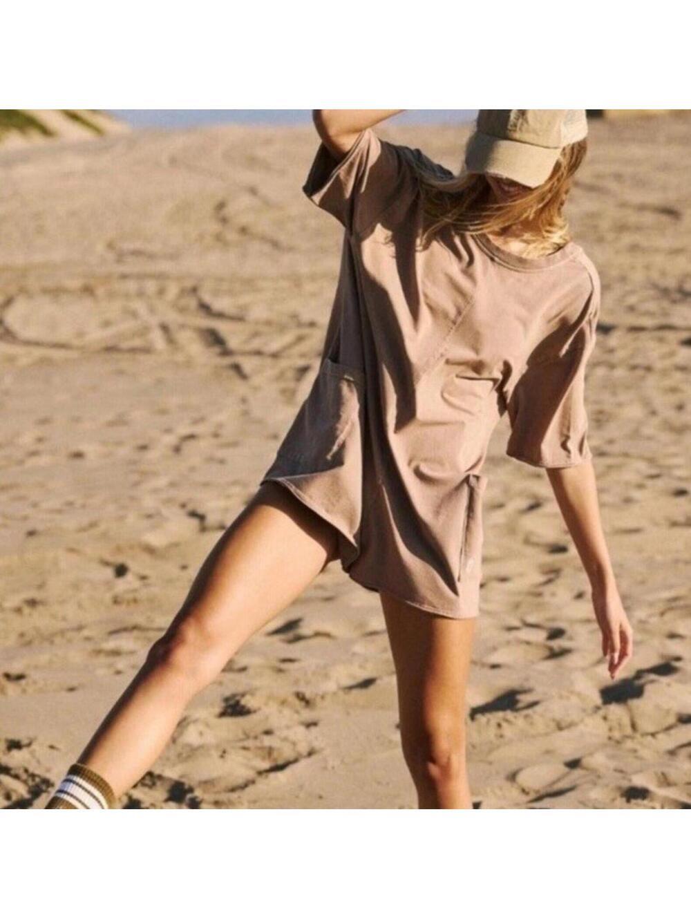 $60 FP Free People Movement Women's Hot Shot Tee Romper Mocha Latte Large NWT - Picture 4 of 6